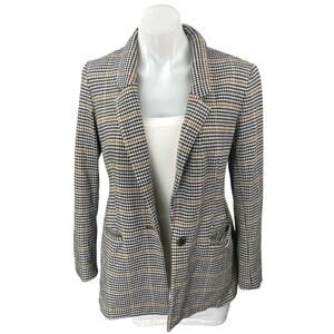 Old Navy Brown Houndstooth Plaid Checkered Long Sleeve Blazer Coat Jacket Size S
